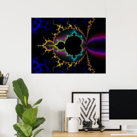 Fractal Mandelbrot Electric Night Poster (Thuiskantoor)