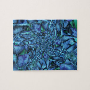 Fractal met blauwe grijze en groene geometrische v legpuzzel