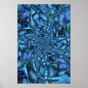 Fractal met blauwe grijze en groene geometrische v poster