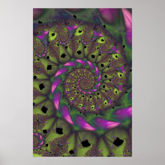 Fractal met groene Paarse en roze petaalvormen Poster (Voorkant)