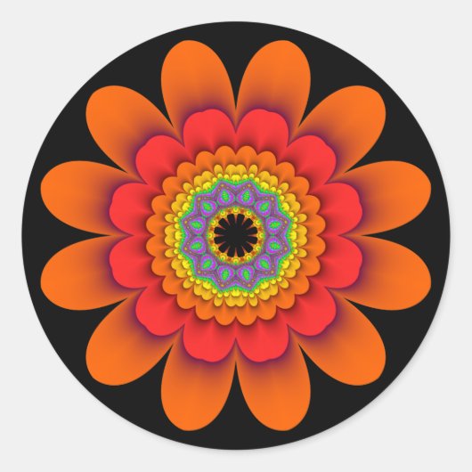 Fractal Oranje Flower Power Stickers (Voorkant)