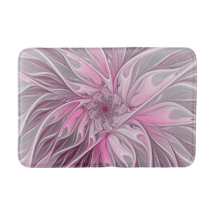 Fractal Pink Flower Dream, Floral Fantasy Pattern Badmat