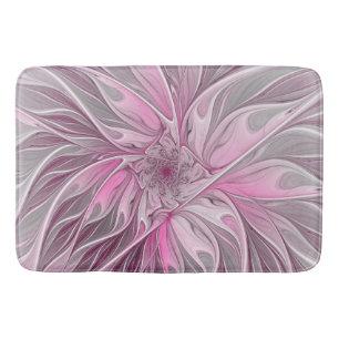 Fractal Pink Flower Dream, Floral Fantasy Pattern Badmat