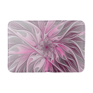 Fractal Pink Flower Dream, Floral Fantasy Pattern Badmat