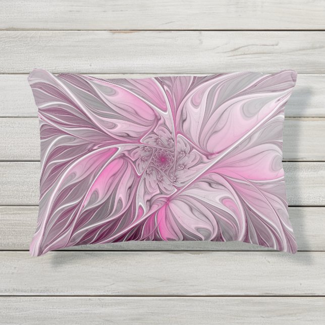 Fractal Pink Flower Dream, Floral Fantasy Pattern Buitenkussen (Voorkant)