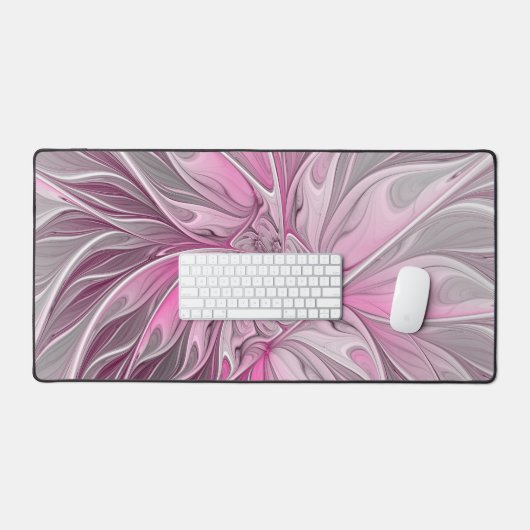 Fractal Pink Flower Dream, Floral Fantasy Pattern Bureaumat (Keyboard & Muis)