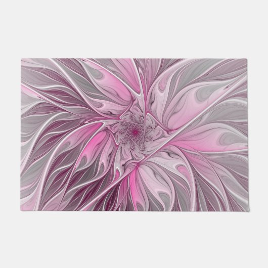 Fractal Pink Flower Dream, Floral Fantasy Pattern Deurmat (Voorkant)