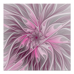Fractal Pink Flower Dream, floral Fantasy Pattern Perfect Poster