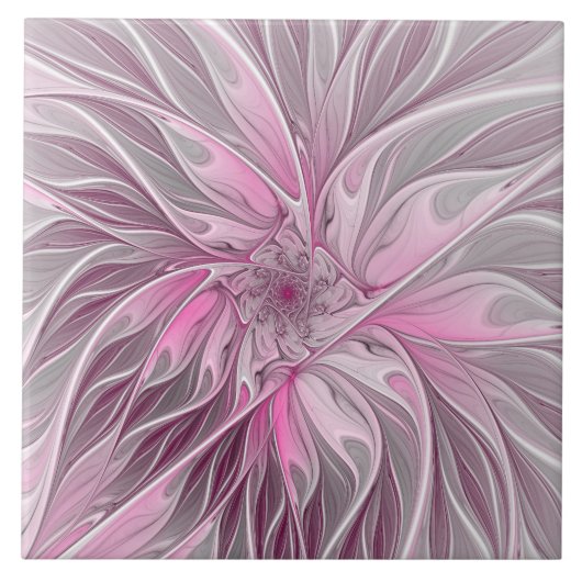 Fractal Pink Flower Dream, Floral Fantasy Pattern Tegeltje (Voorkant)