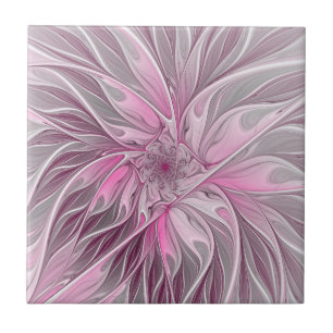 Fractal Pink Flower Dream, Floral Fantasy Pattern Tegeltje