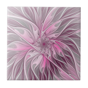 Fractal Pink Flower Dream, Floral Fantasy Pattern Tegeltje