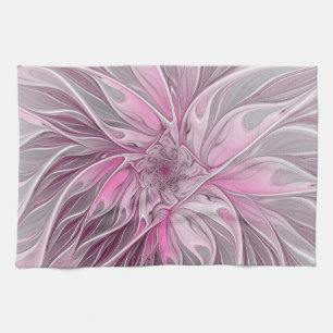 Fractal Pink Flower Dream, Floral Fantasy Pattern Theedoek