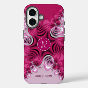Fractal Pink Swirls Monogram Naam iPhone6 Geval iPhone 16 Hoesje