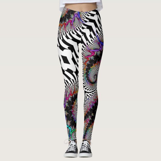Fractal Rainbow Spiral Black White Abstract Leggings (Voorkant)