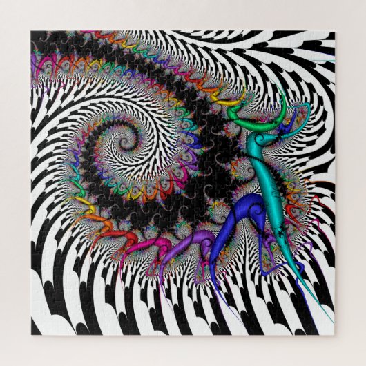 Fractal Rainbow Spiral Black White Abstract Legpuzzel (Verticaal)