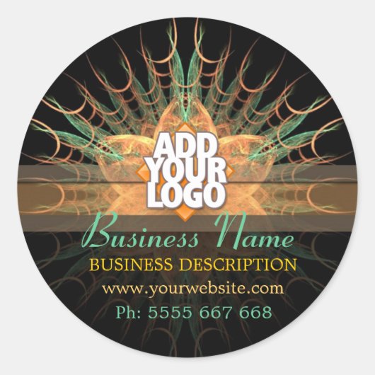 Fractal Sienna Flower w/Logo Promotional Business Ronde Sticker (Voorkant)