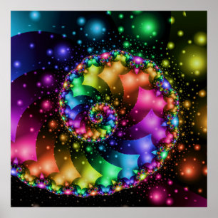 Fractal Spiral Rainbow Nebula Poster