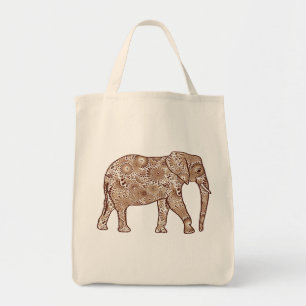 Fractal Swirl Elephant, Brown and Taupe Tote Bag