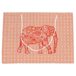 Fractal Swirl Elephant, Coral Oranje en White Groot Cadeauzakje