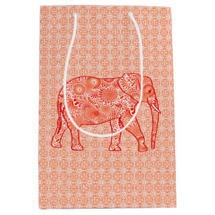 Fractal Swirl Elephant, Coral Oranje en White Medium Cadeauzakje