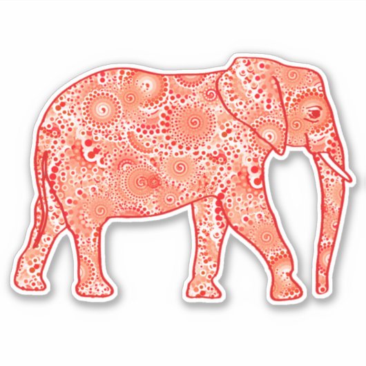 Fractal Swirl Elephant, Coral Oranje en White Sticker (Voorkant)