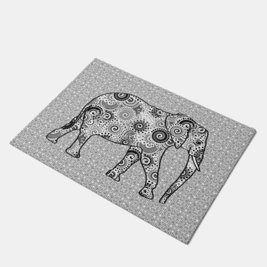Fractal Swirl Elephant, Grey, Black and White Deurmat (Schuin)