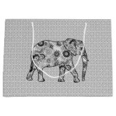 Fractal Swirl Elephant, Grey, Black and White Groot Cadeauzakje (Voorkant)