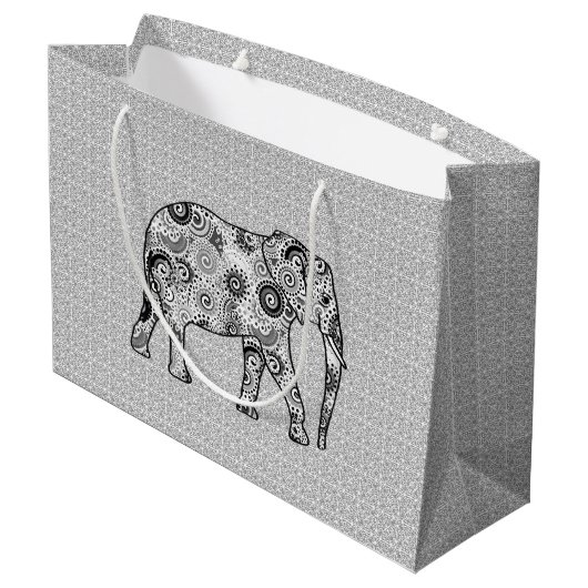 Fractal Swirl Elephant, Grey, Black and White Groot Cadeauzakje (Achterkant Gekanteld)