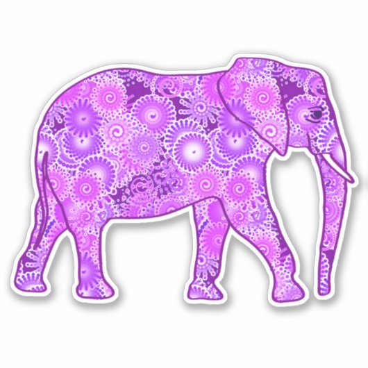 Fractal Swirl Elephant, Paars en Orchid Sticker (Voorkant)