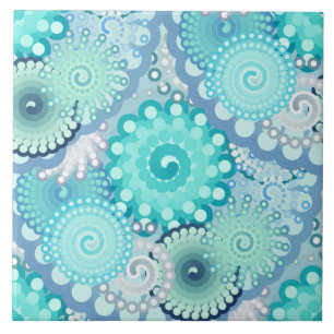 Fractal swirl patroon, turkooizen, groen, blauw tegeltje