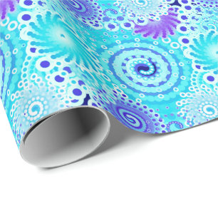 Fractal swirl patroon, turquoise, aqua, blauw cadeaupapier