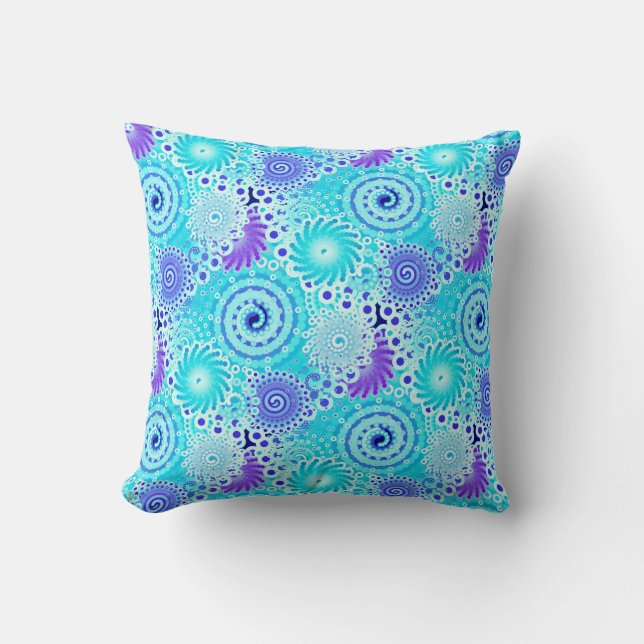 Fractal swirl patroon, turquoise, aqua, blauw kussen (Voorkant)