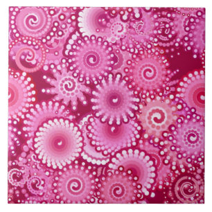 Fractal Swirl Pattern, Magenta, Pink en Burgundy Tegeltje
