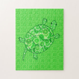 Fractal Swirl Turtle Limoen en Emerald Green Legpuzzel