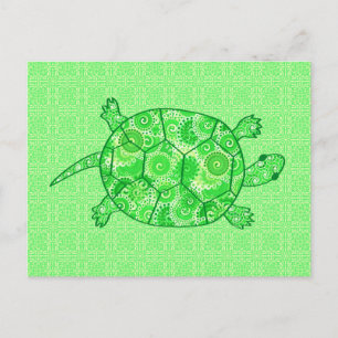 Fractal swirl turtle - limoen en smaragdgroen briefkaart