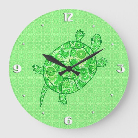 Fractal swirl turtle - limoen en smaragdgroen grote klok (Voorkant)