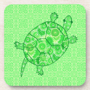 Fractal swirl turtle - limoen en smaragdgroen onderzetter