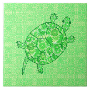 Fractal swirl turtle - limoen en smaragdgroen tegeltje