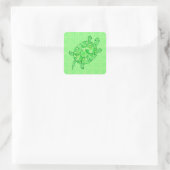 Fractal swirl turtle - limoen en smaragdgroen vierkante sticker (Tas)