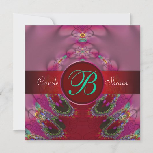 Fractal Union Lace Monogram Weddenschap Uitnodigin Kaart (Voorkant)