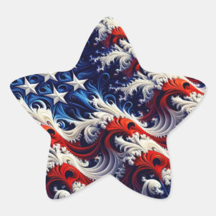 Fractal US Flag Design Ster Sticker