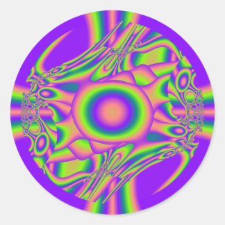 Fractal Warp Paars Green Psychedelic Ronde Sticker