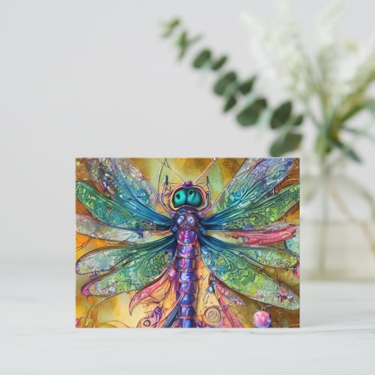Fractal Waterverf Dragonfly Briefkaart (Staand voorkant)