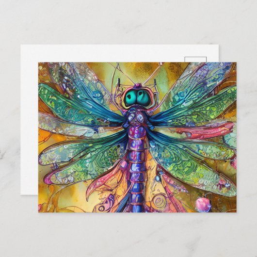 Fractal Waterverf Dragonfly Briefkaart (Voorkant / Achterkant)