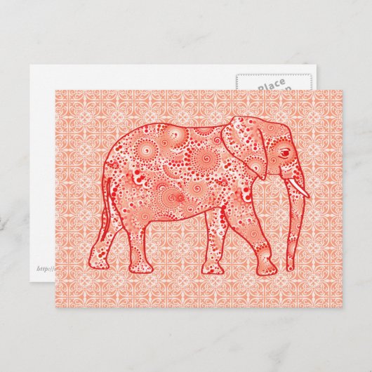 Fractal wervelolifant - koraal sinaasappel en wit briefkaart (Voorkant / Achterkant)
