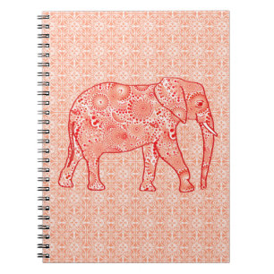 Fractal wervelolifant - koraal sinaasappel en wit notitieboek