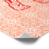 Fractal wervelolifant - koraal sinaasappel en wit poster (Hoek)