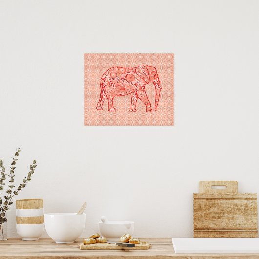 Fractal wervelolifant - koraal sinaasappel en wit poster (Keuken)