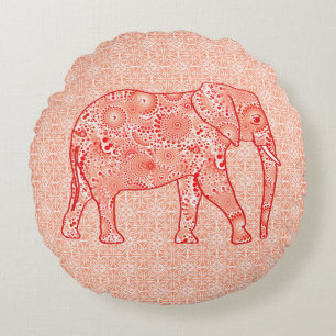Fractal wervelolifant - koraal sinaasappel en wit rond kussen