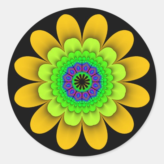 Fractal Yellow Flower Power Stickers (Voorkant)